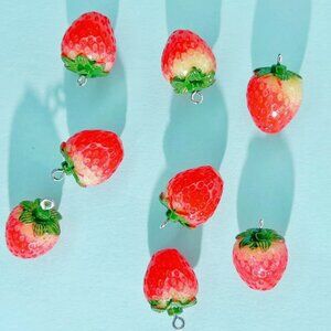Set of 8 Strawberry Charms for Charm Necklace or Bracelet - Cute Fruit Pendants